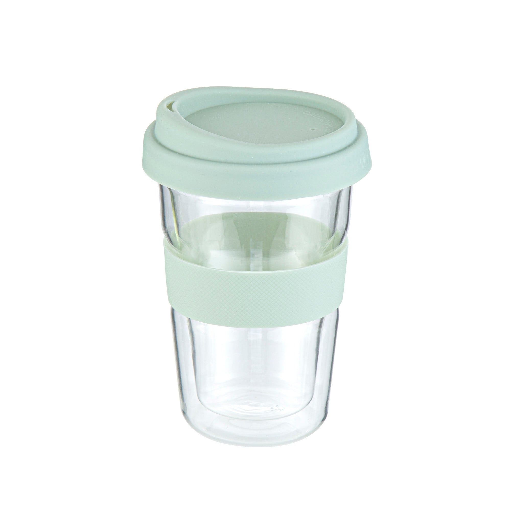Forma Professional 14 oz Glass Travel Mug - Double Wall, Borosilicate, with Mint Green Lid and Sleeve - 10 count box