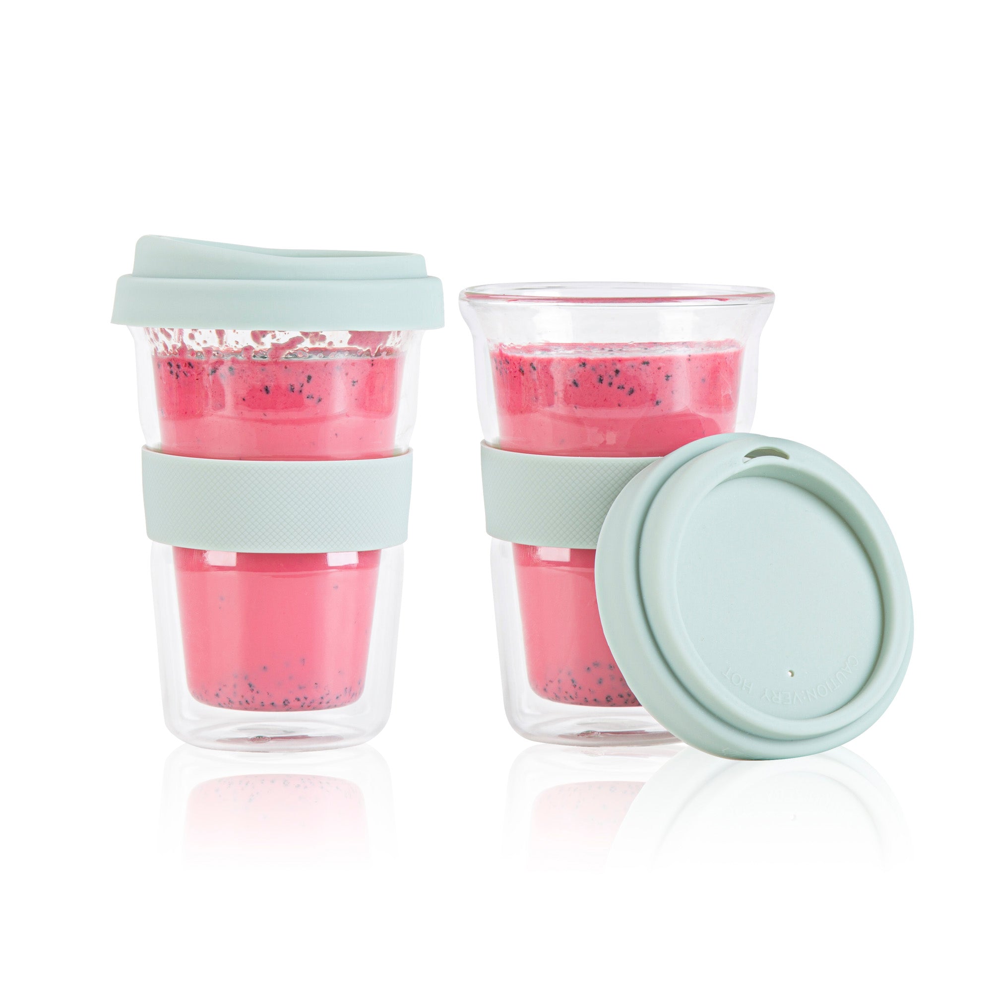 Forma Professional 14 oz Glass Travel Mug - Double Wall, Borosilicate, with Mint Green Lid and Sleeve - 10 count box