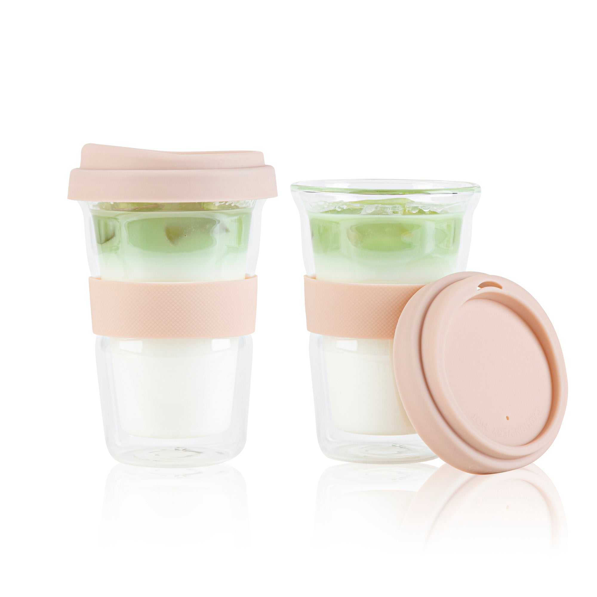 Forma Professional 14 oz Glass Travel Mug - Double Wall, Borosilicate, with Tan Lid and Sleeve - 10 count box