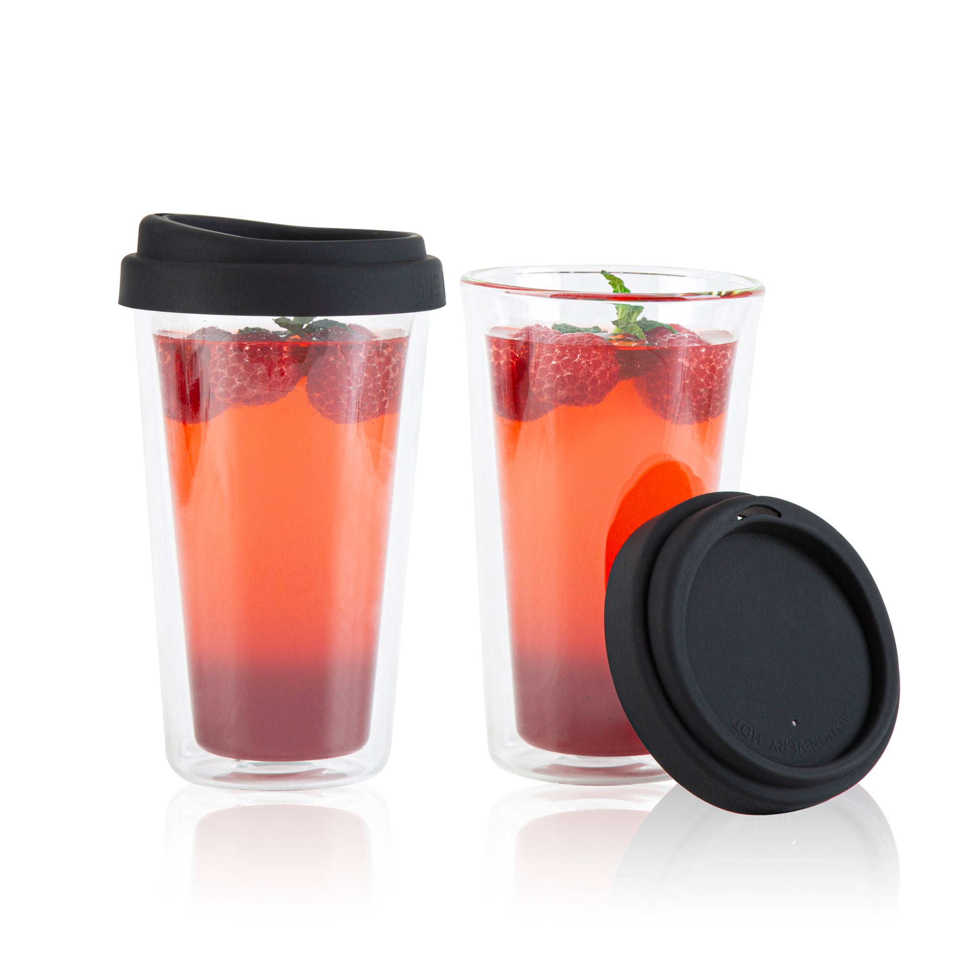 Forma Professional 14 oz Glass Travel Mug - Double Wall, Borosilicate, with Black Lid - 10 count box