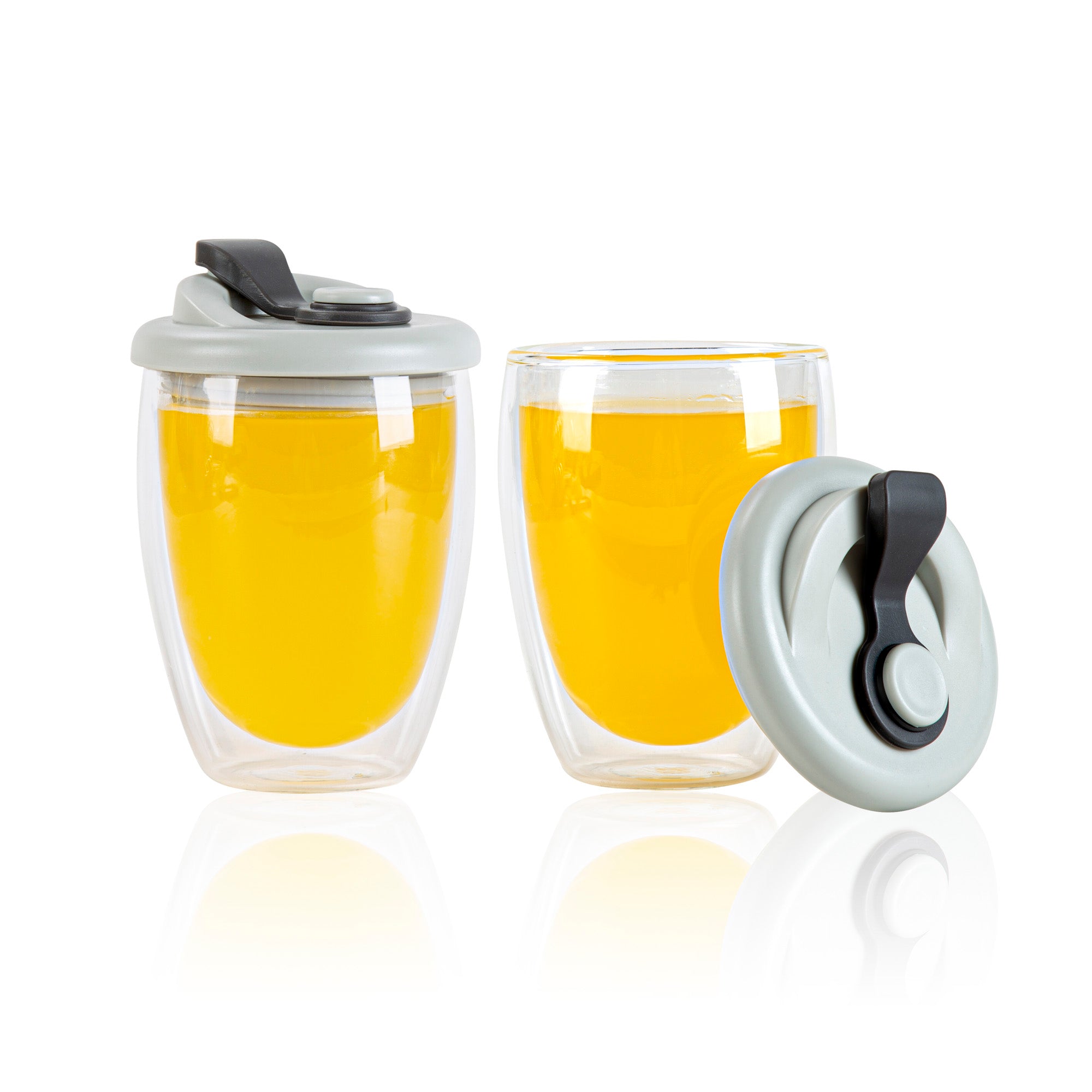 Forma Professional 12 oz Glass Travel Mug - Double Wall, Borosilicate, with Gray Lid - 10 count box