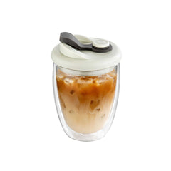 Forma Professional 12 oz Glass Travel Mug - Double Wall, Borosilicate, with Gray Lid - 10 count box