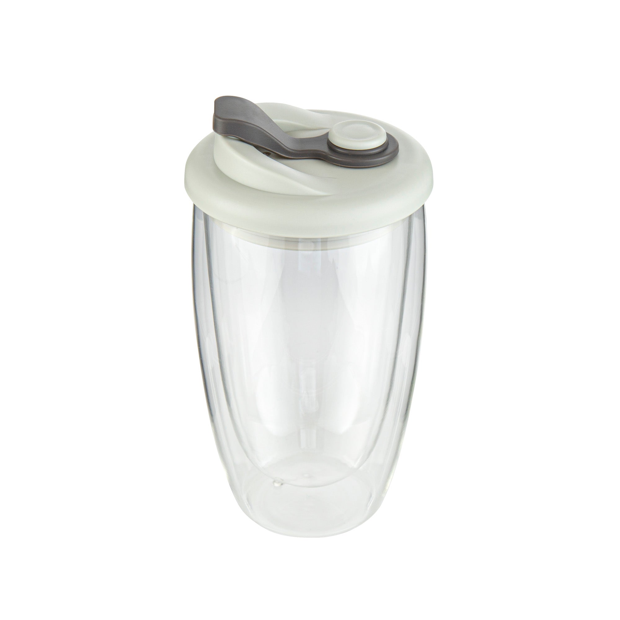 Forma Professional 15 oz Glass Travel Mug - Double Wall, Borosilicate, with Gray Lid - 10 count box