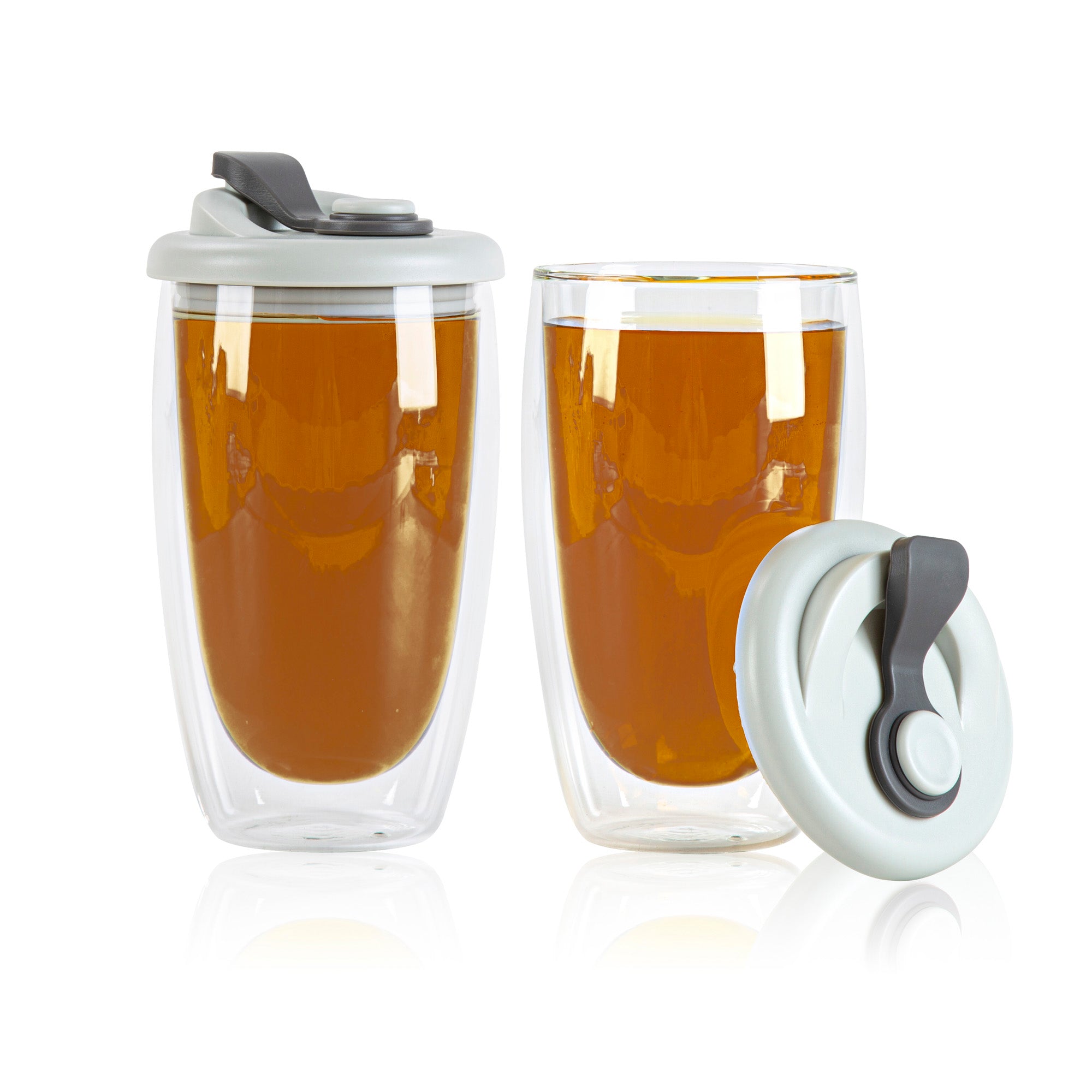 Forma Professional 15 oz Glass Travel Mug - Double Wall, Borosilicate, with Gray Lid - 10 count box