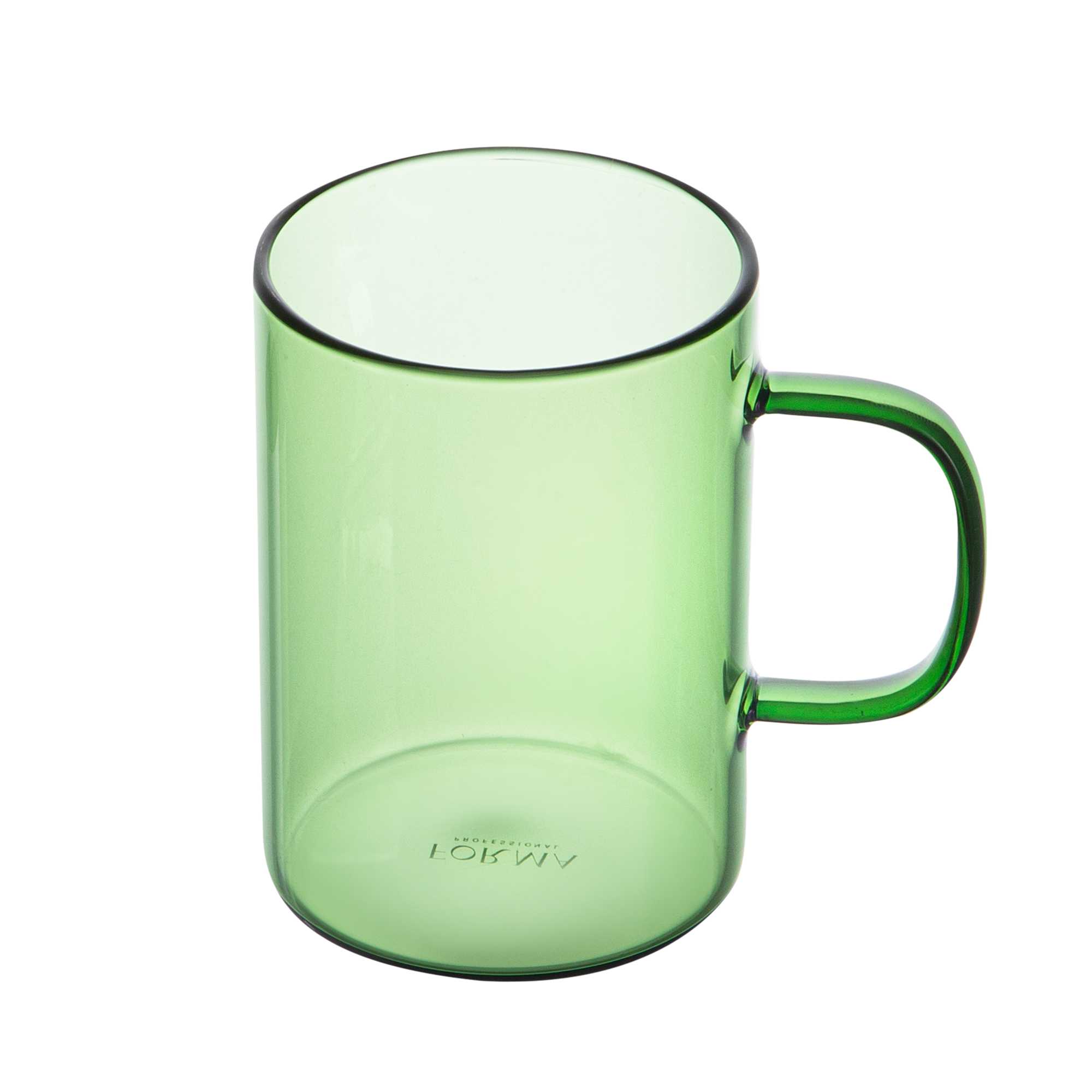 Forma Professional 7 oz Green Glass Coffee Mug - Borosilicate, with Handle - 2 1/2" x 2 1/2" x 3 1/2" - 12 count box