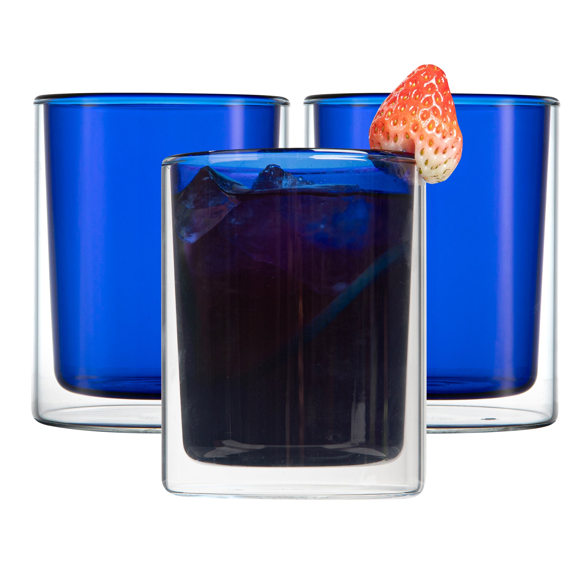 Forma Professional 9 oz Blue Glass Tumbler - Double Wall, Borosilicate - 3 1/4" x 3 1/4" x 4" - 12 count box