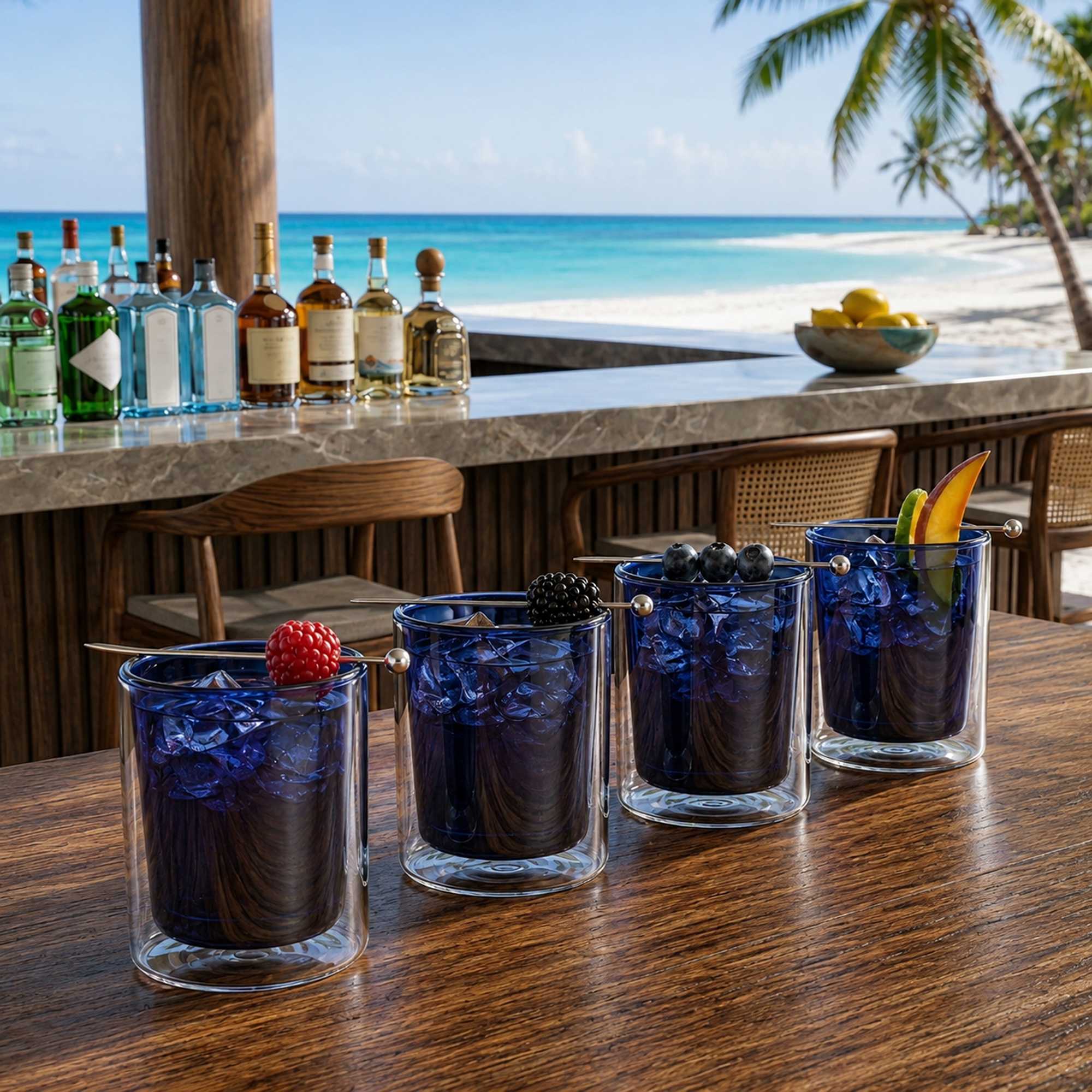 Forma Professional 9 oz Blue Glass Tumbler - Double Wall, Borosilicate - 3 1/4" x 3 1/4" x 4" - 12 count box