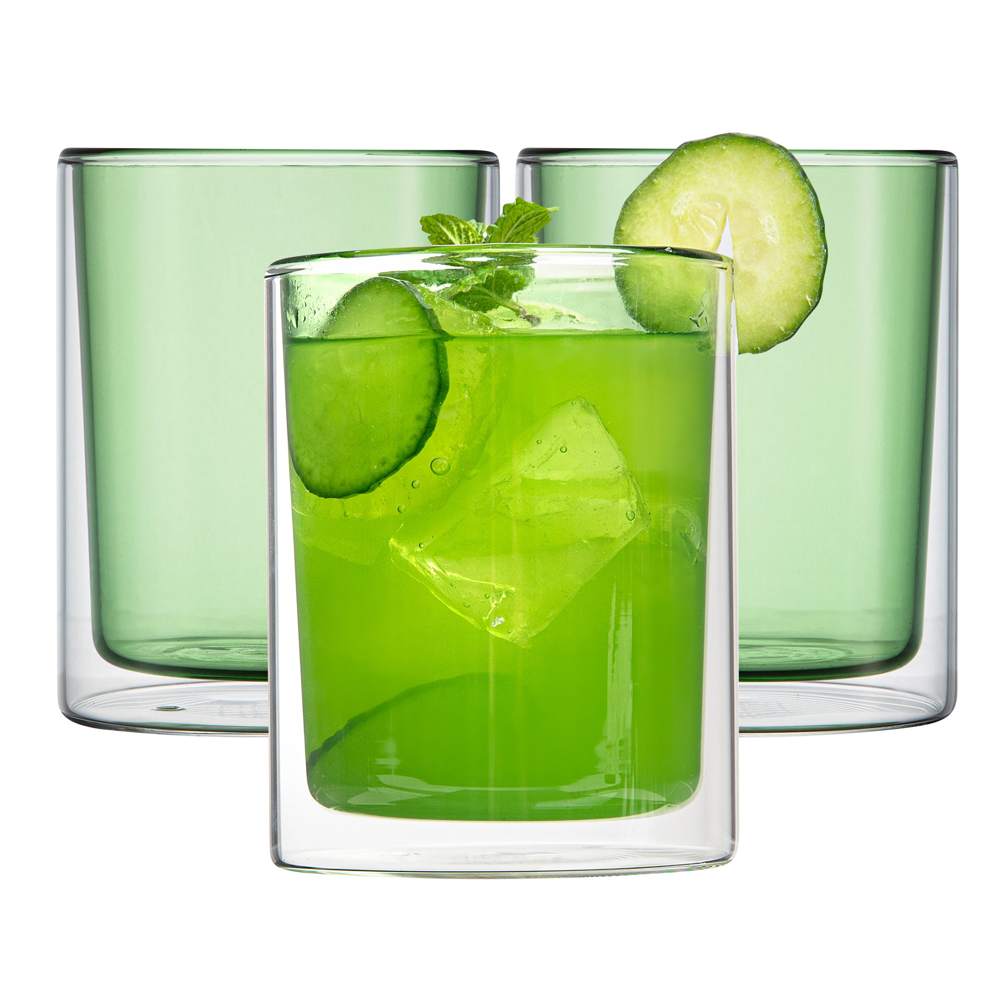 Forma Professional 9 oz Green Glass Tumbler - Double Wall, Borosilicate - 3 1/4" x 3 1/4" x 4" - 12 count box