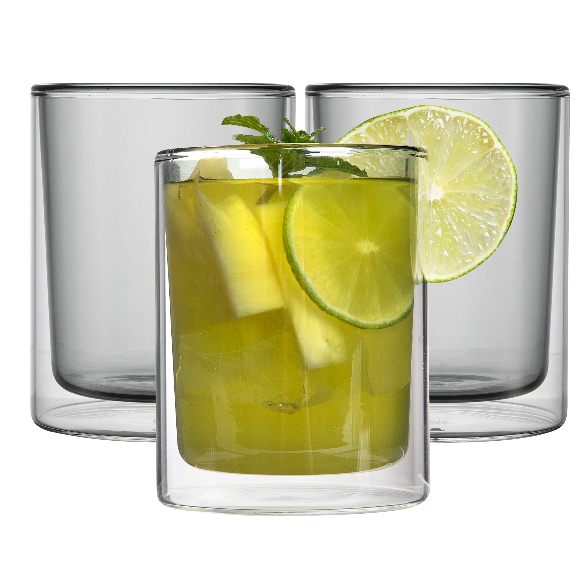 Forma Professional 9 oz Gray Glass Tumbler - Double Wall, Borosilicate - 3 1/4" x 3 1/4" x 4" - 12 count box