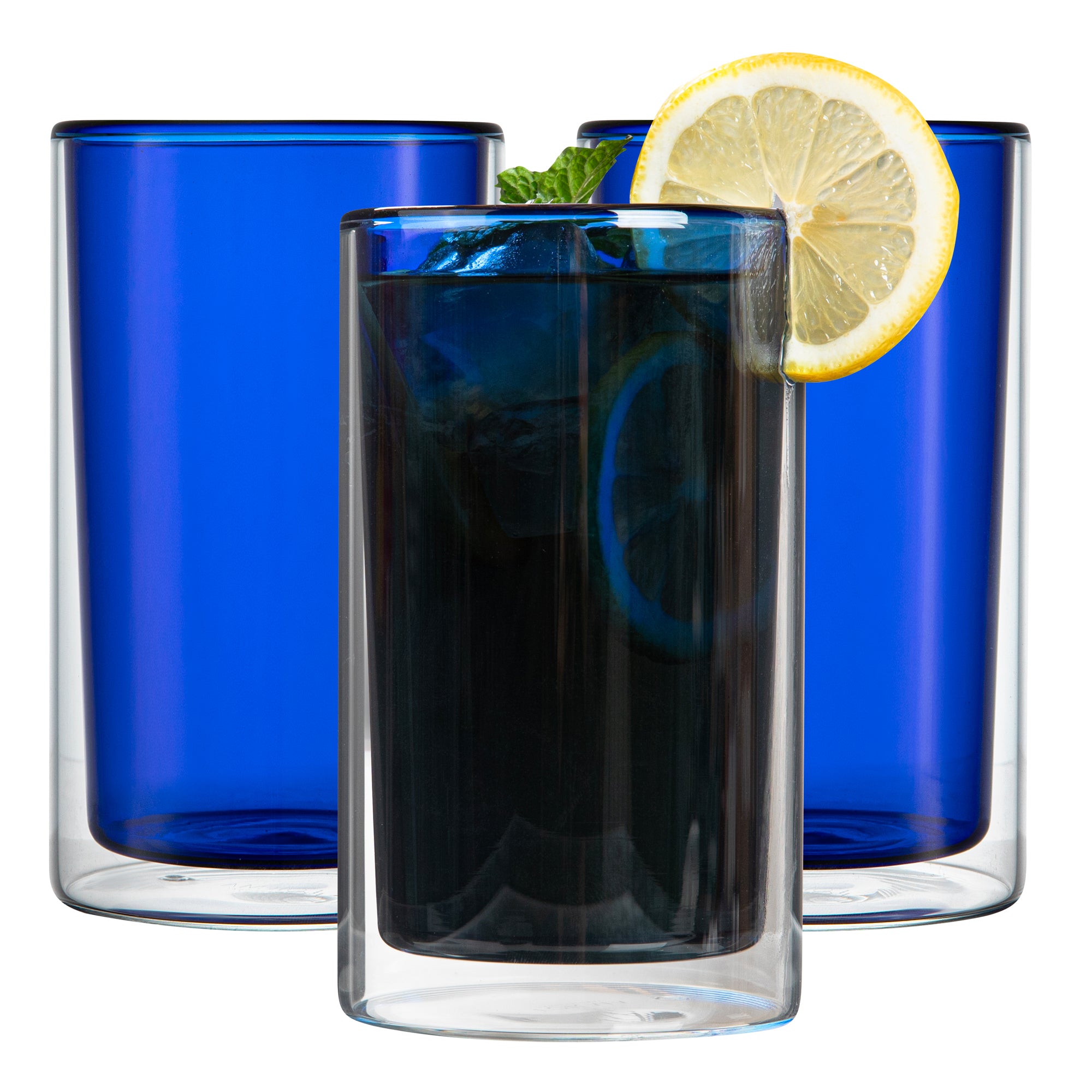 Forma Professional 14 oz Blue Glass Tumbler - Double Wall, Borosilicate - 3 1/4" x 3 1/4" x 5 1/4" - 12 count box