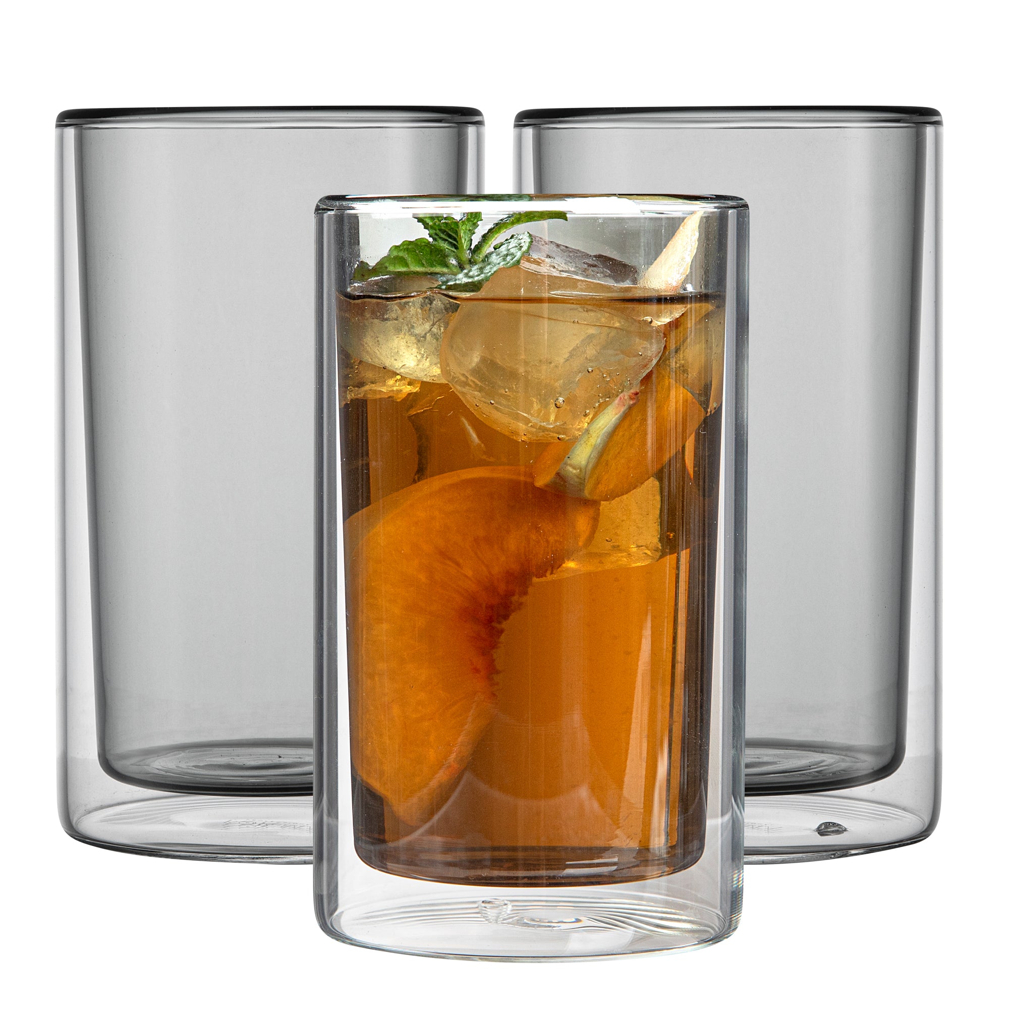 Forma Professional 14 oz Gray Glass Tumbler - Double Wall, Borosilicate - 3 1/4" x 3 1/4" x 5 1/4" - 12 count box