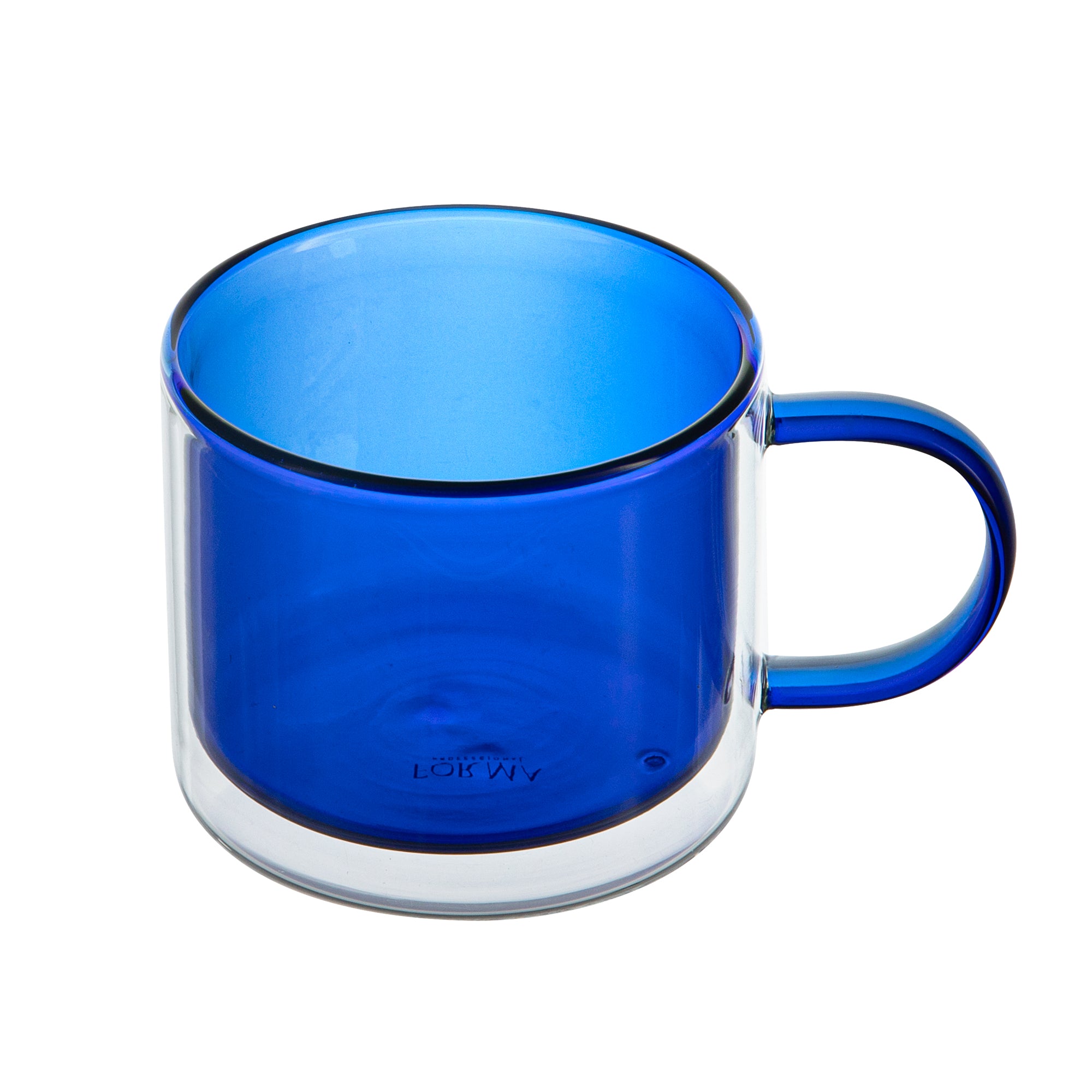 Forma Professional 11 oz Blue Glass Coffee Mug - Double Wall, Borosilicate, with Handle - 3 1/2" x 3 1/2" x 3" - 12 count box