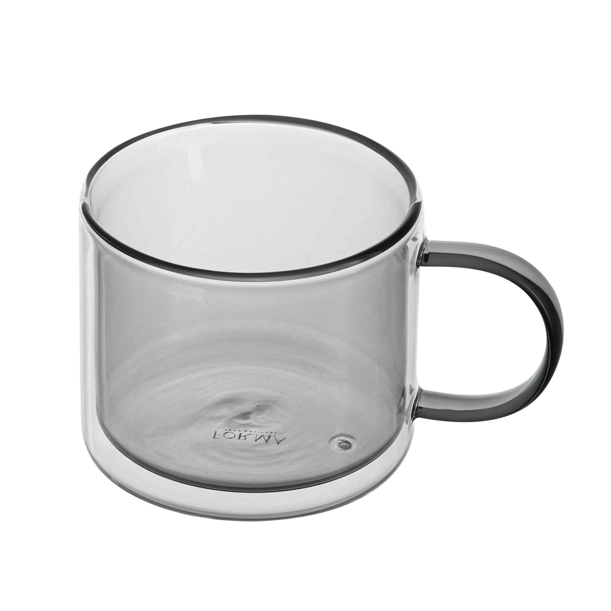 Forma Professional 11 oz Gray Glass Coffee Mug - Double Wall, Borosilicate, with Handle - 3 1/2" x 3 1/2" x 3" - 12 count box