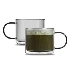 Forma Professional 11 oz Gray Glass Coffee Mug - Double Wall, Borosilicate, with Handle - 3 1/2