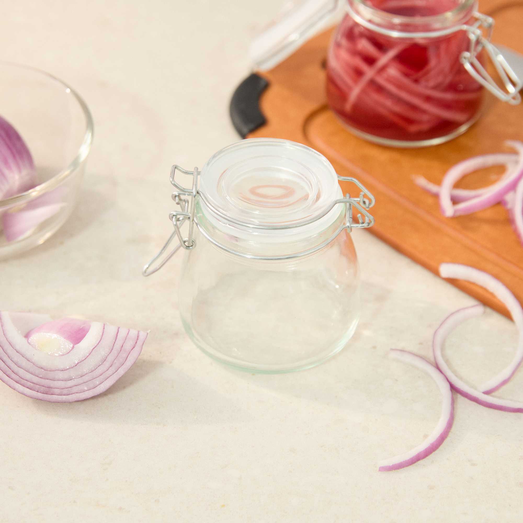 Vetri 7 oz Hinge Top Clear Glass Storage Jar - 4 count box