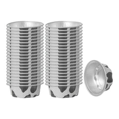 Pastry Tek 2 oz Round Cow Lines Aluminum Baking Cup - with Plastic Dome Lid - 2 3/4