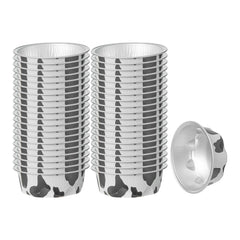 Pastry Tek 3 oz Round Cow Lines Aluminum Baking Cup - with Plastic Dome Lid - 3 1/4