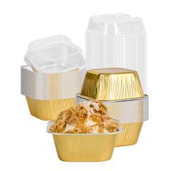 Pastry Tek 3 oz Square Gold Aluminum Baking Cup - with Plastic Dome Lid - 3