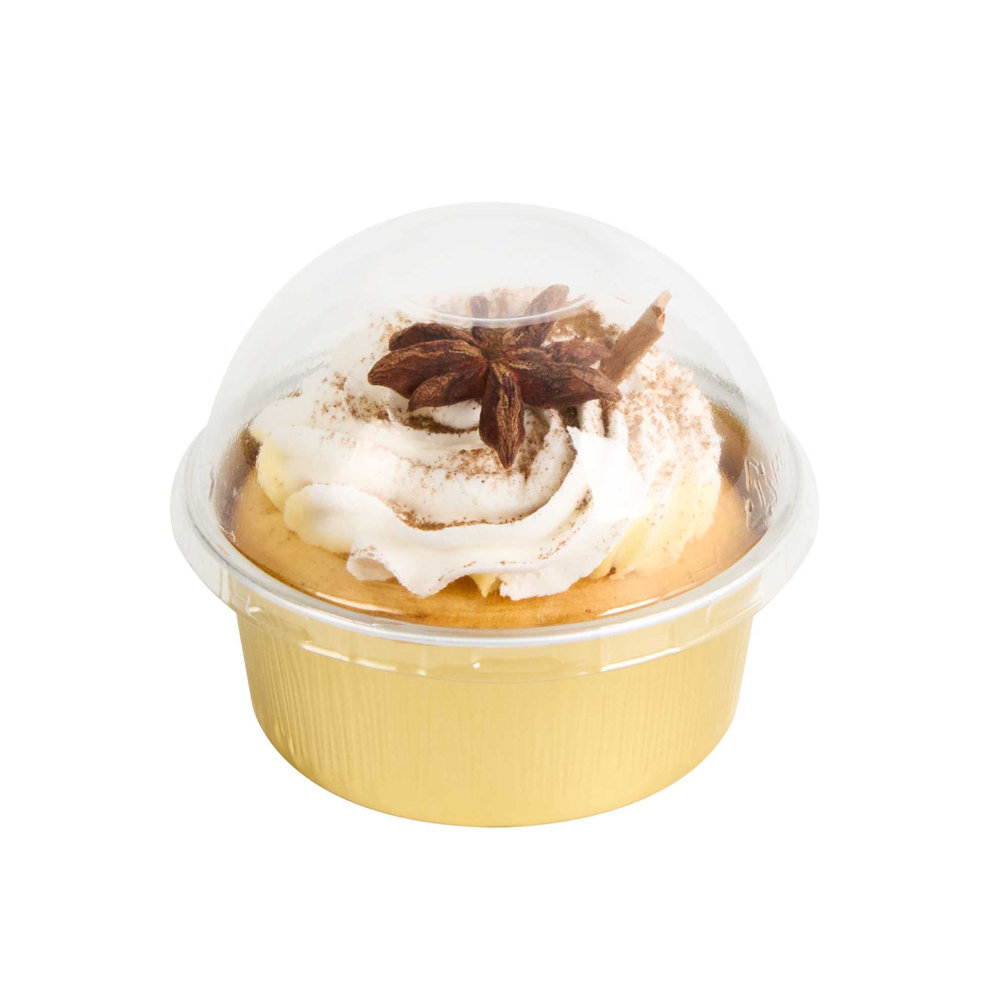 Pastry Tek 4 oz Round Gold Aluminum Baking Cup - with Plastic Dome Lid - 3 1/2" x 3 1/2" - 100 count box