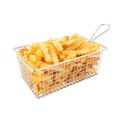 Met Lux Rectangle Silver Stainless Steel Low Boy Fry and Appetizer Basket - 8