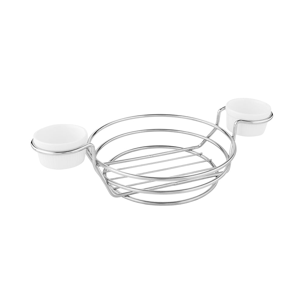Met Lux Round Silver Stainless Steel Duetto Appetizer and Chip Basket - Double Dipping Sauce Holder - 10 1/4" x 7" x 3" - 1 count box