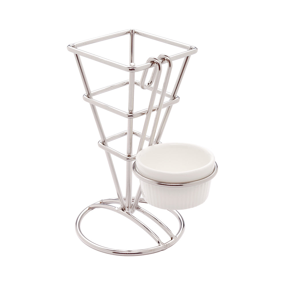 Cone Tek Silver Stainless Steel Diamond Cone Stand - 1 Sauce Holder - 2 1/2" x 2 1/2" x 5" - 1 count box