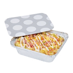 Foil Lux 12 oz Rectangle Silver Aluminum Take Out Container - with Polka Dot Paper Lid - 5 3/4