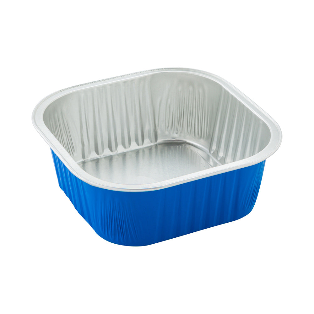 Foil Lux 10 oz Square Blue Aluminum Baking Cup - 4 1/4" x 4 1/4" x 1 1/2" - 100 count box