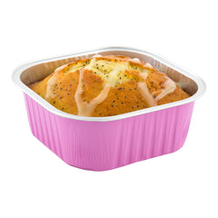 Foil Lux 10 oz Square Pink Aluminum Baking Cup - 4 1/4