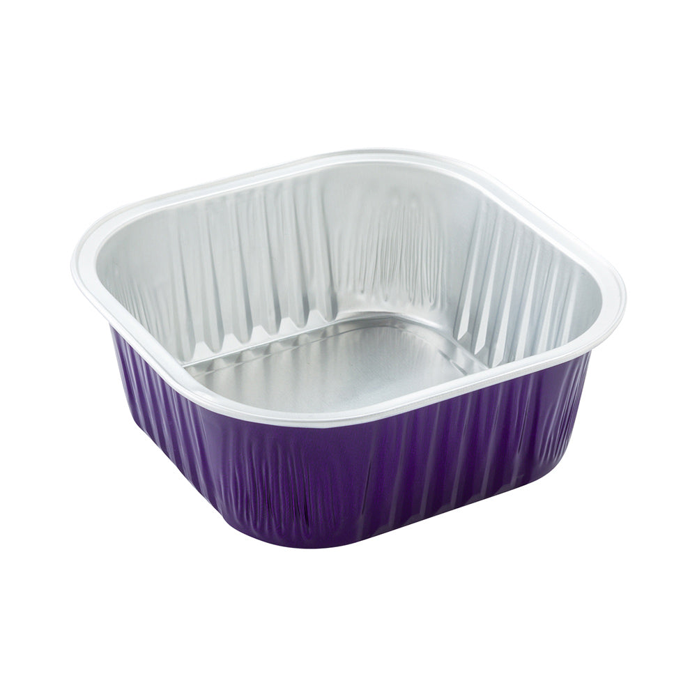 Foil Lux 10 oz Square Purple Aluminum Baking Cup - 4 1/4" x 4 1/4" x 1 1/2" - 100 count box