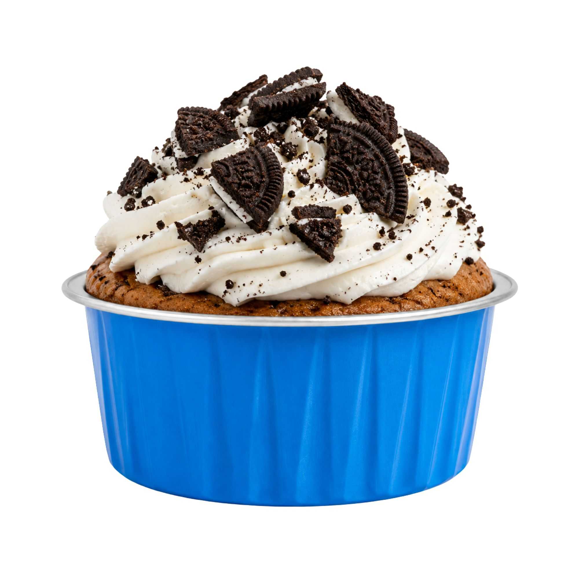 Foil Lux 4 oz Round Blue Aluminum Baking Cup - 3 1/4" x 3 1/4" x 1 1/2" - 100 count box