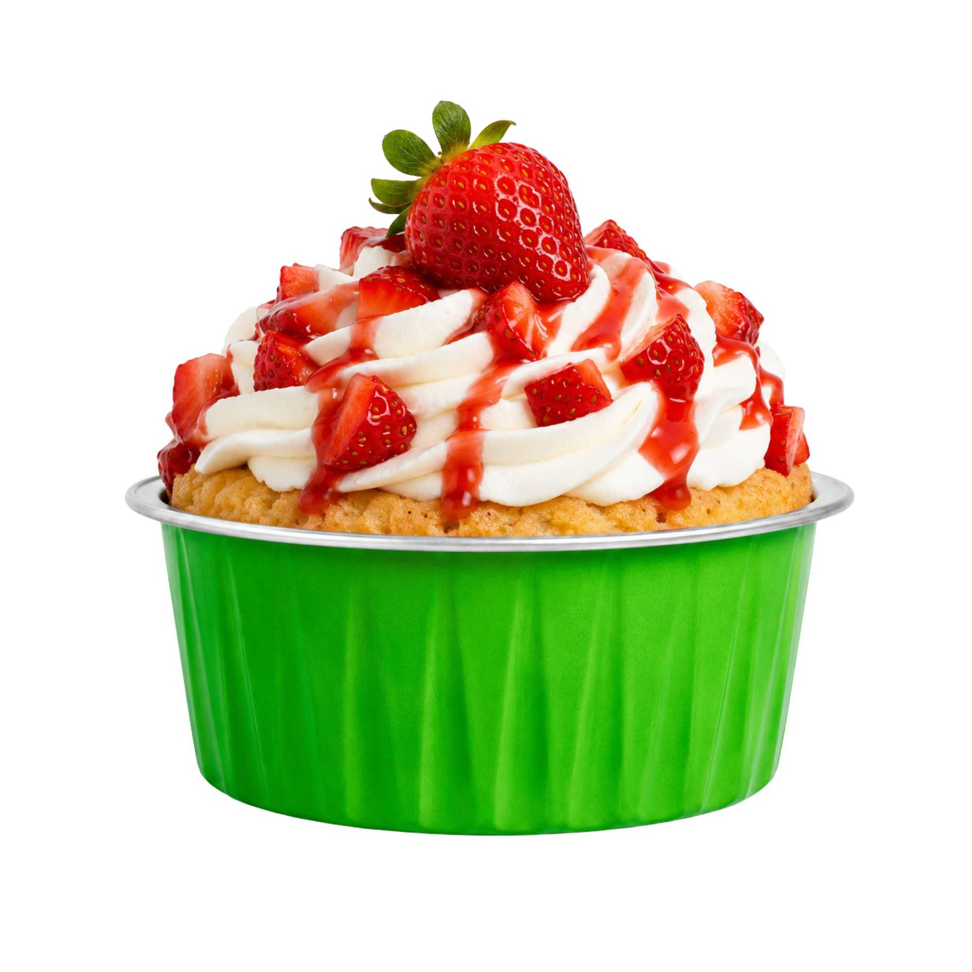 Foil Lux 4 oz Round Lime Green Aluminum Baking Cup - 3 1/4" x 3 1/4" x 1 1/2" - 100 count box
