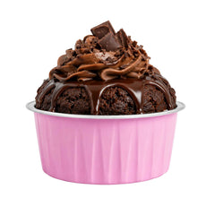 Foil Lux 4 oz Round Pink Aluminum Baking Cup - 3 1/4