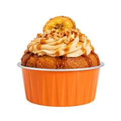 Foil Lux 4 oz Round Orange Aluminum Baking Cup - 3 1/4