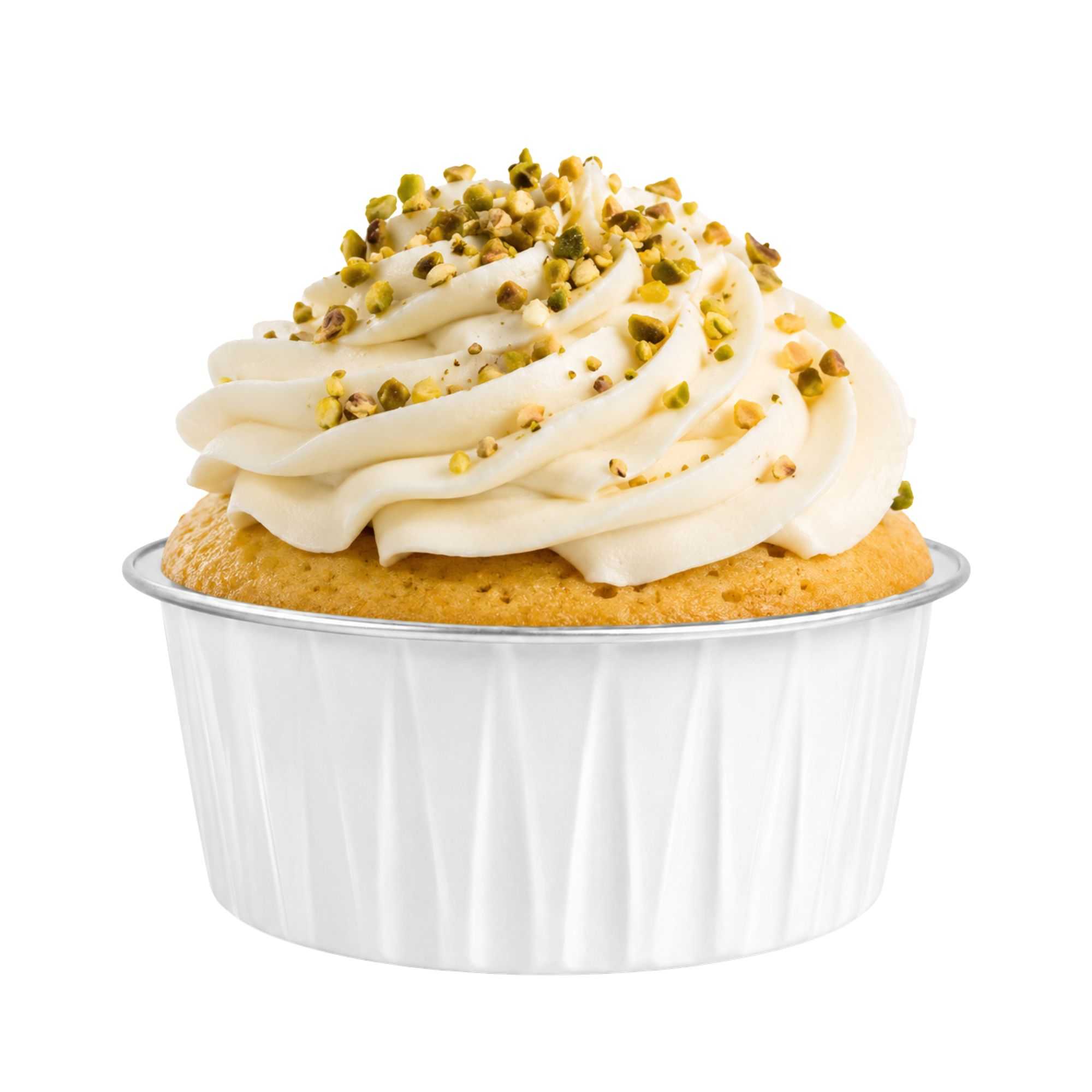 Foil Lux 4 oz Round White Aluminum Baking Cup - 3 1/4" x 3 1/4" x 1 1/2" - 100 count box