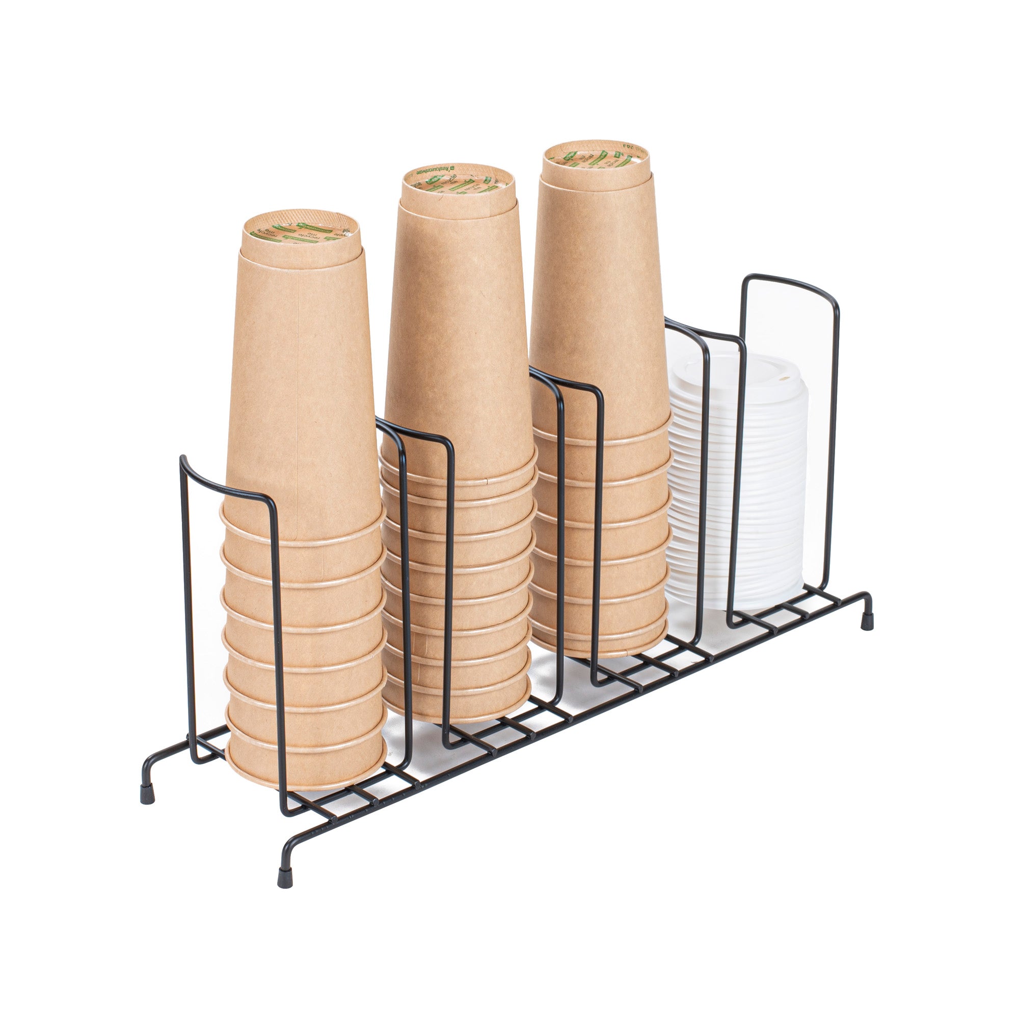 Restpresso Black Iron Cup / Lid Display - 4 Section - 18 1/2" x 8 1/2" x 5" - 1 count box