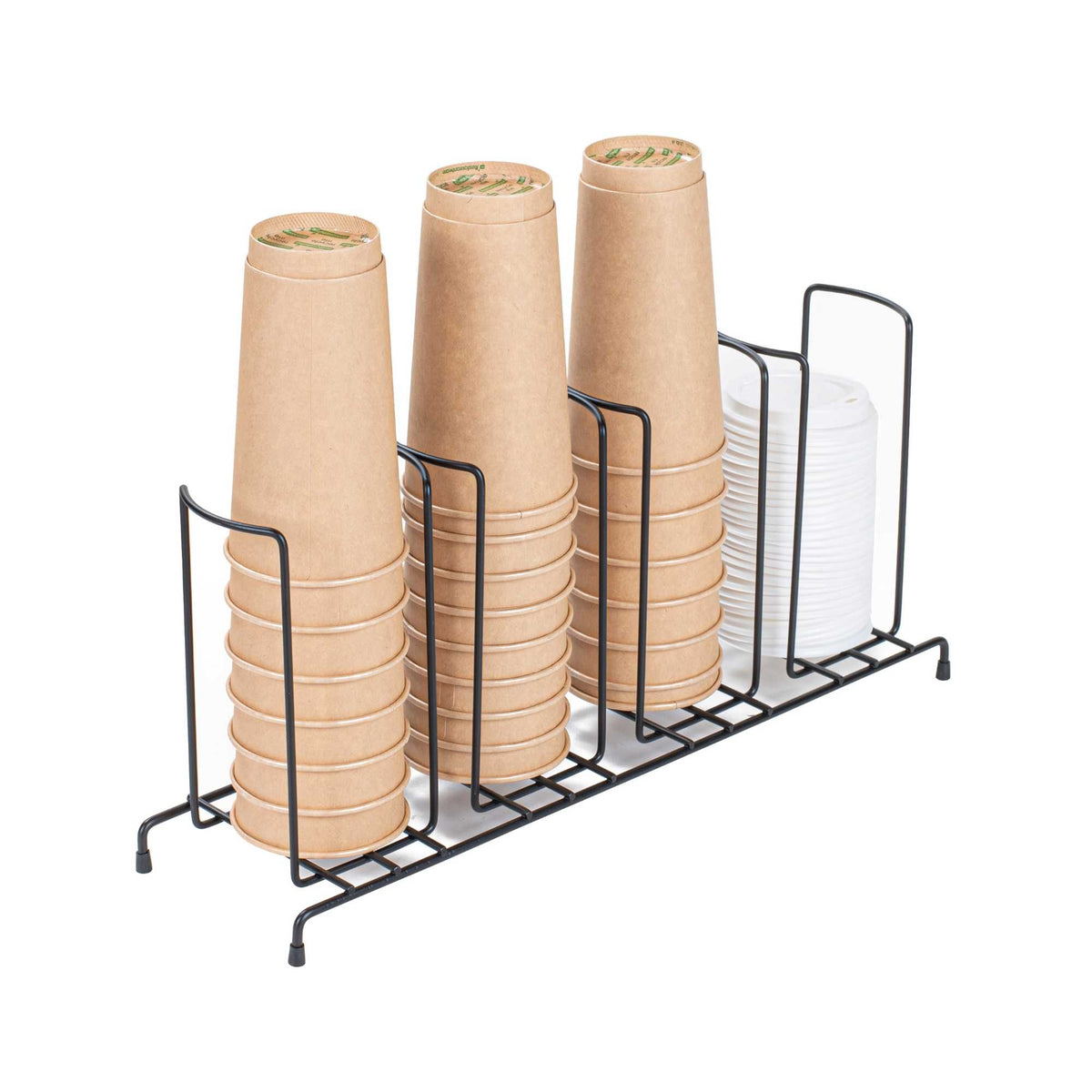 Restpresso Black Iron Cup / Lid Display - 4 Section - 18 1/2" x 8 1/2" x 5" - 1 count box