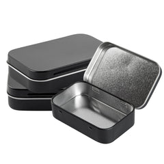Chef 101 4 oz Rectangle Black Tin Container - with Hinged Lid - 10 count box