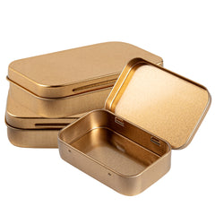 Chef 101 4 oz Rectangle Gold Tin Container - with Hinged Lid - 10 count box