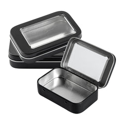 Chef 101 4 oz Rectangle Black Tin Container - with Window Lid - 100 count box