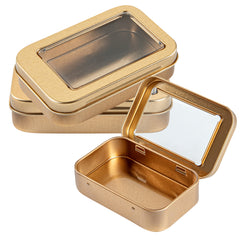 Chef 101 4 oz Rectangle Gold Tin Container - with Window Lid - 10 count box