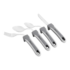 Adapt Tek Gray Stainless Steel 4-Piece Adaptive Offset Utensil Set - Right Hand, Lightweight, Non-Slip - 1 count box