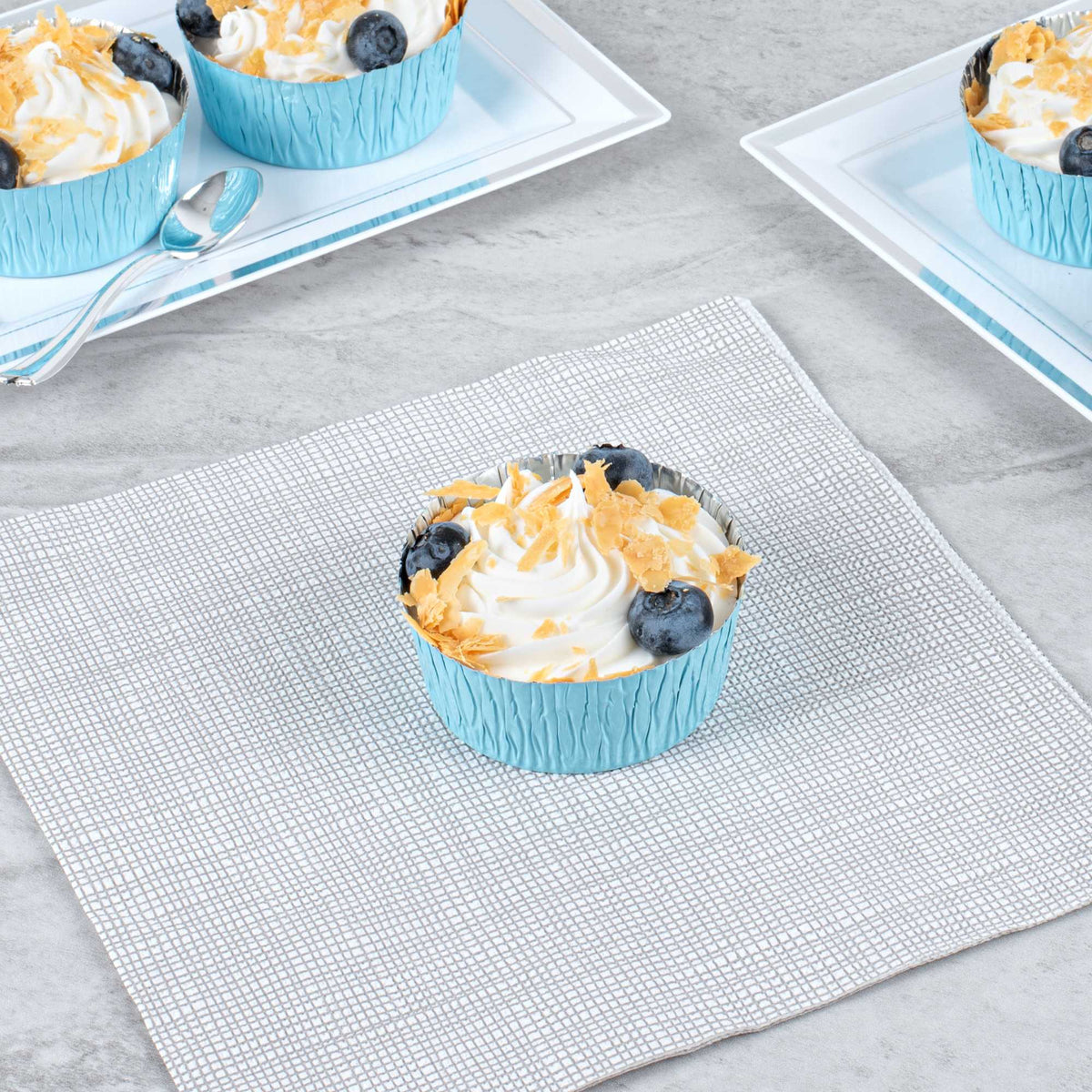 Pastry Tek 3 oz Round Blue Foil Ramekin Cup - 2 3/4" x 2 3/4" x 1 1/4" - 200 count box
