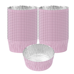 Pastry Tek 3 oz Round Pink Foil Ramekin Cup - 2 3/4