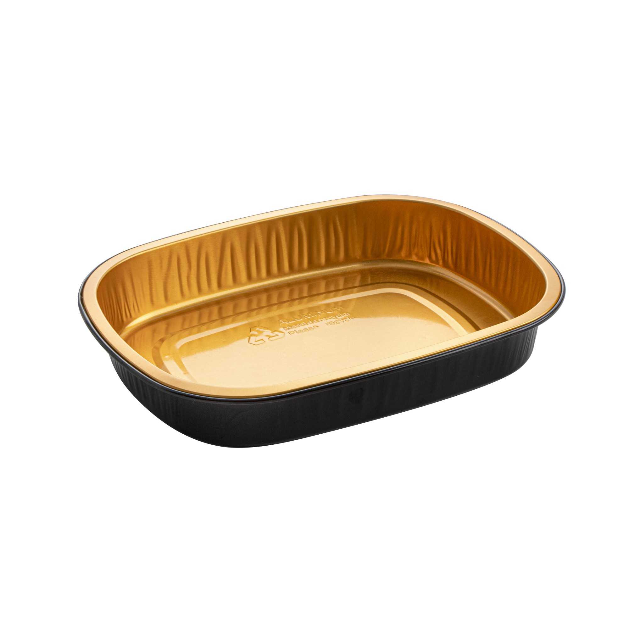 Foil Lux 25 oz Oblong Black and Gold Heavy-Duty Foil Entree / Take Out Pan - Smoothwall - 100 count box