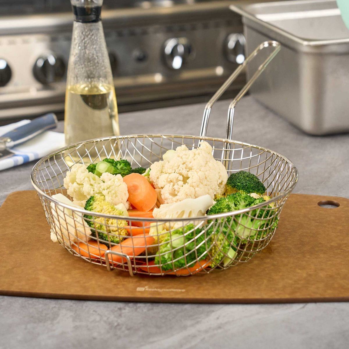 Met Lux Round Nickel-Plated Coarse Mesh Culinary Basket - 12" - 1 count box