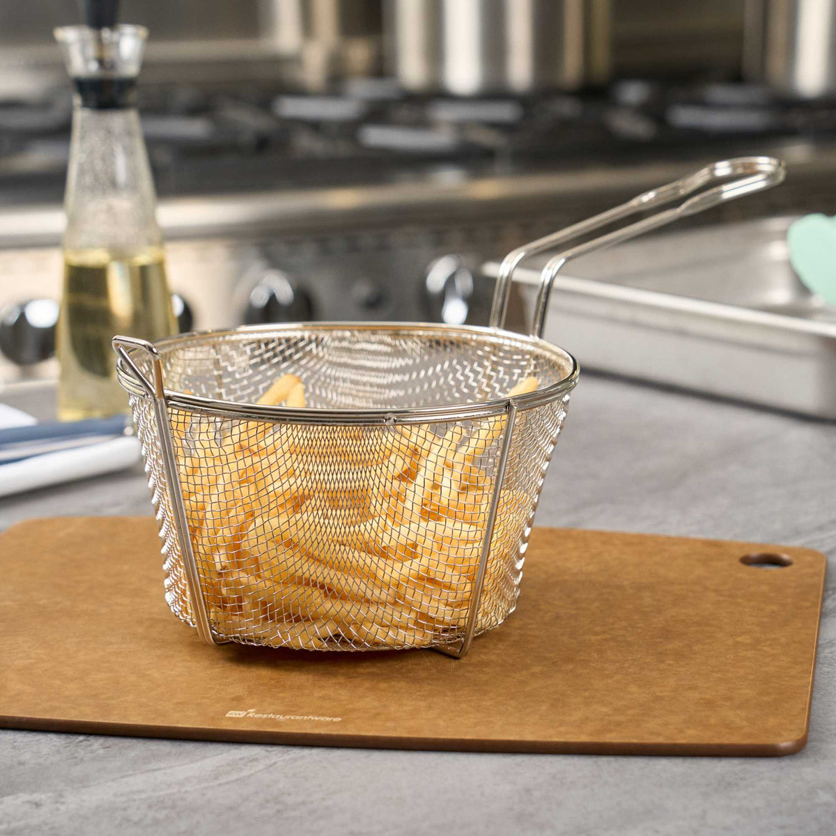 Met Lux Round Nickel-Plated Medium Mesh Culinary Basket - with Front Hook - 8 1/2" - 1 count box