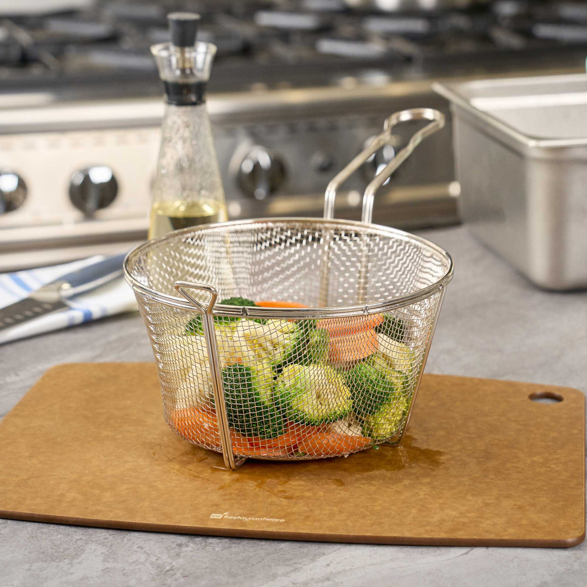 Met Lux Round Nickel-Plated Medium Mesh Culinary Basket - with Front Hook - 9 1/2" - 1 count box