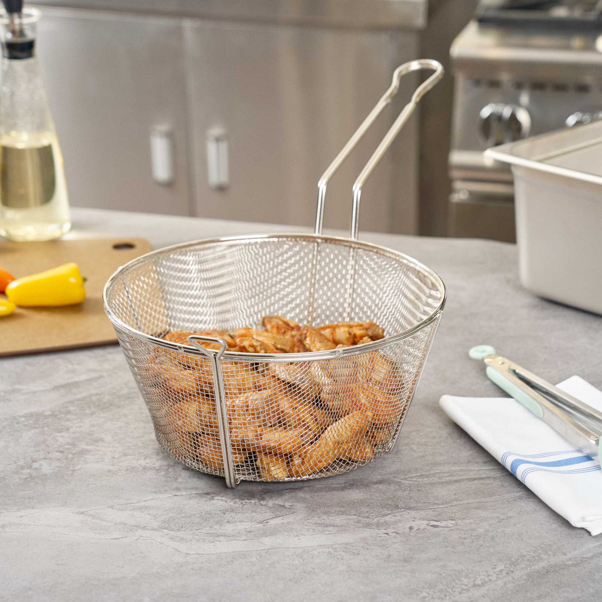 Met Lux Round Nickel-Plated Medium Mesh Culinary Basket - with Front Hook - 11 1/2" - 1 count box