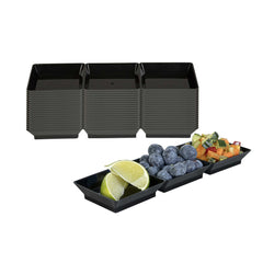 Mini Serve Rectangle Black Plastic Terzetto Mini Plate - 3 Compartments - 7 1/2